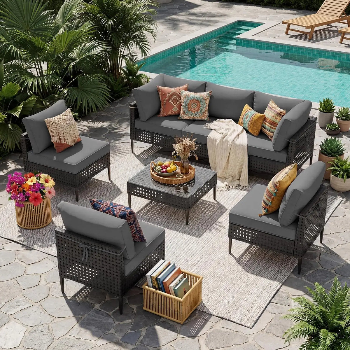 Modern Bamboo Outdoor Patio Furniture Modular Sectional Sofa
