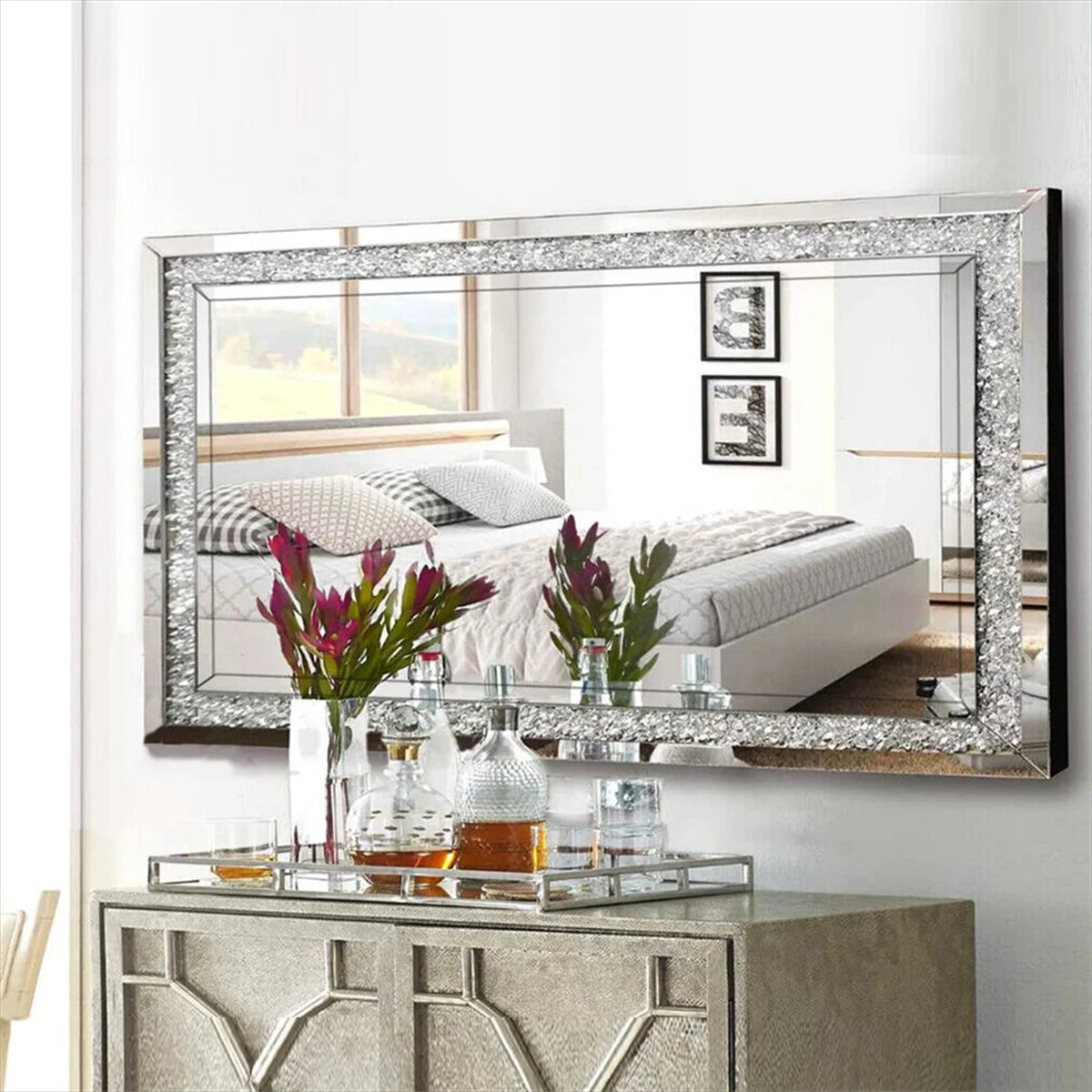 Crystal Crush Diamond Rectangle Wall Mirror for Home Interiors