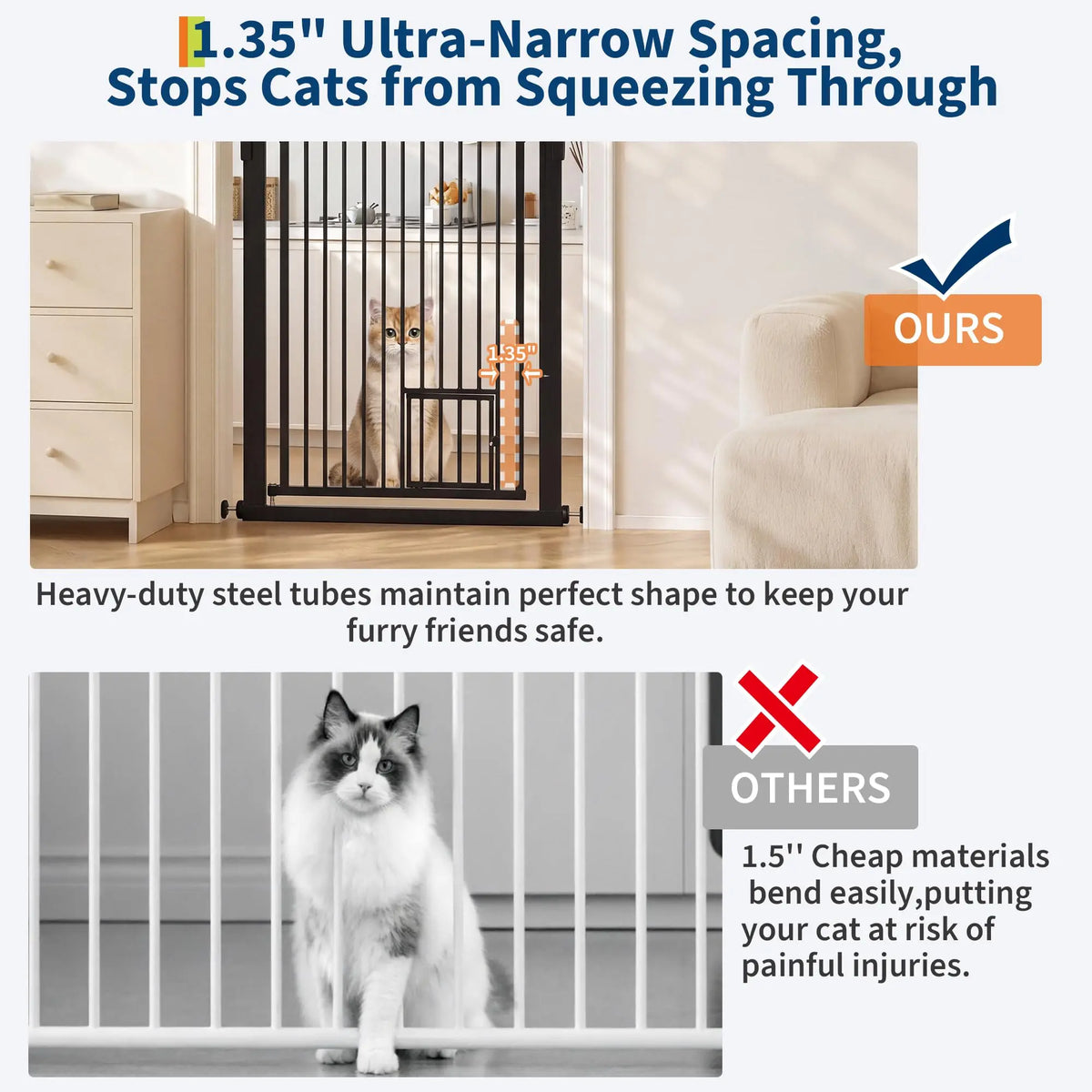 HiMiss Extra Tall Adjustable Pressure Mounted Cat Gate With Door