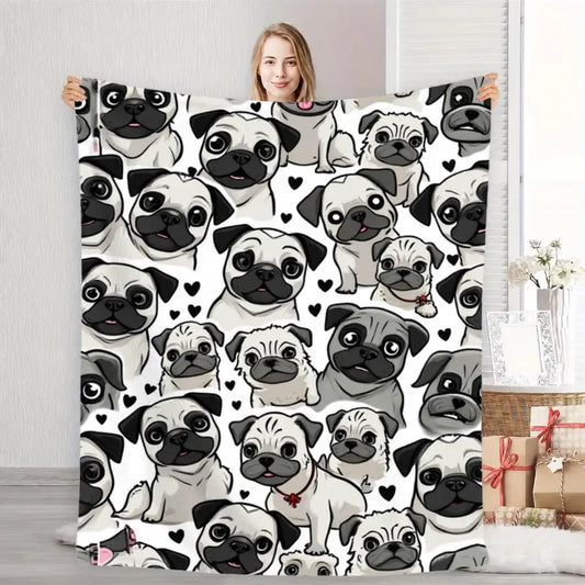 1pc Cooling Blanket Halloween Decor Flannel Soft Cozy Plush Large Fluffy Comfortable 280GM with Cute Cartoon Dog and Paw Print Pattern Perfect as Home Decoration & Holiday Gift Choice.