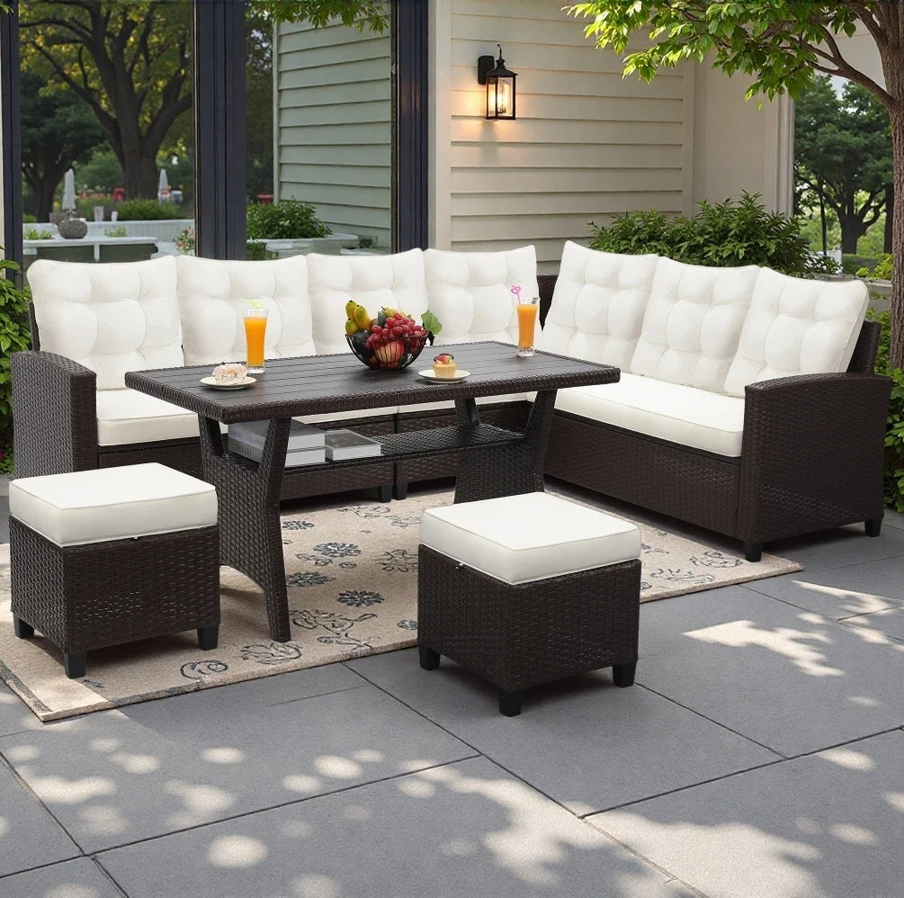 TUAREX Outdoor Rattan Patio Sofa Set With Cushions And Table
