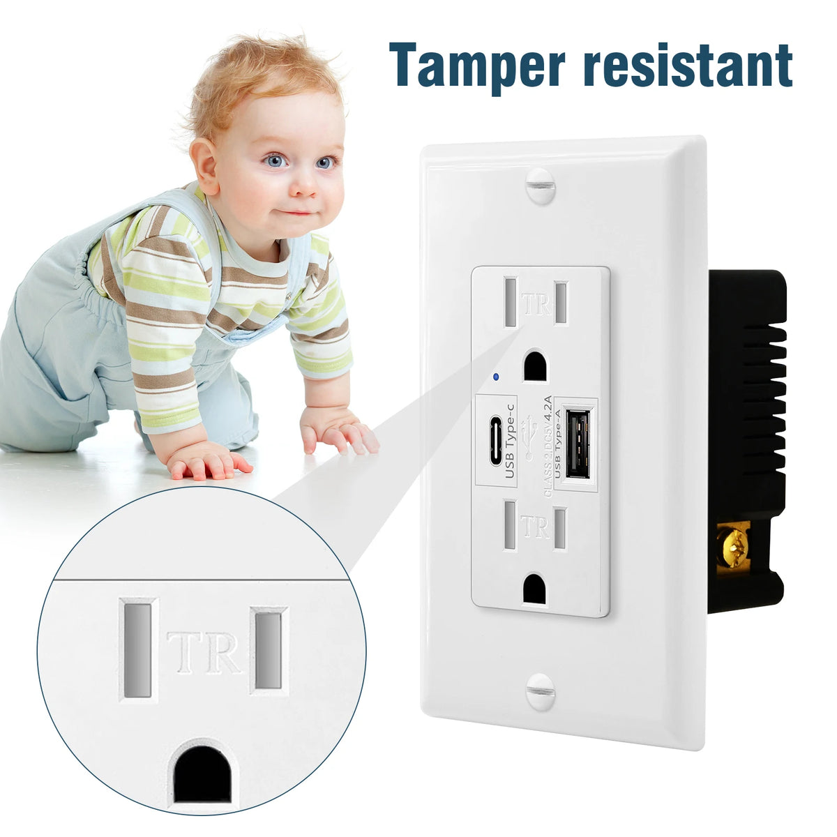 NineLeaf USB C Dual Port Wall Outlet With LED Indicator