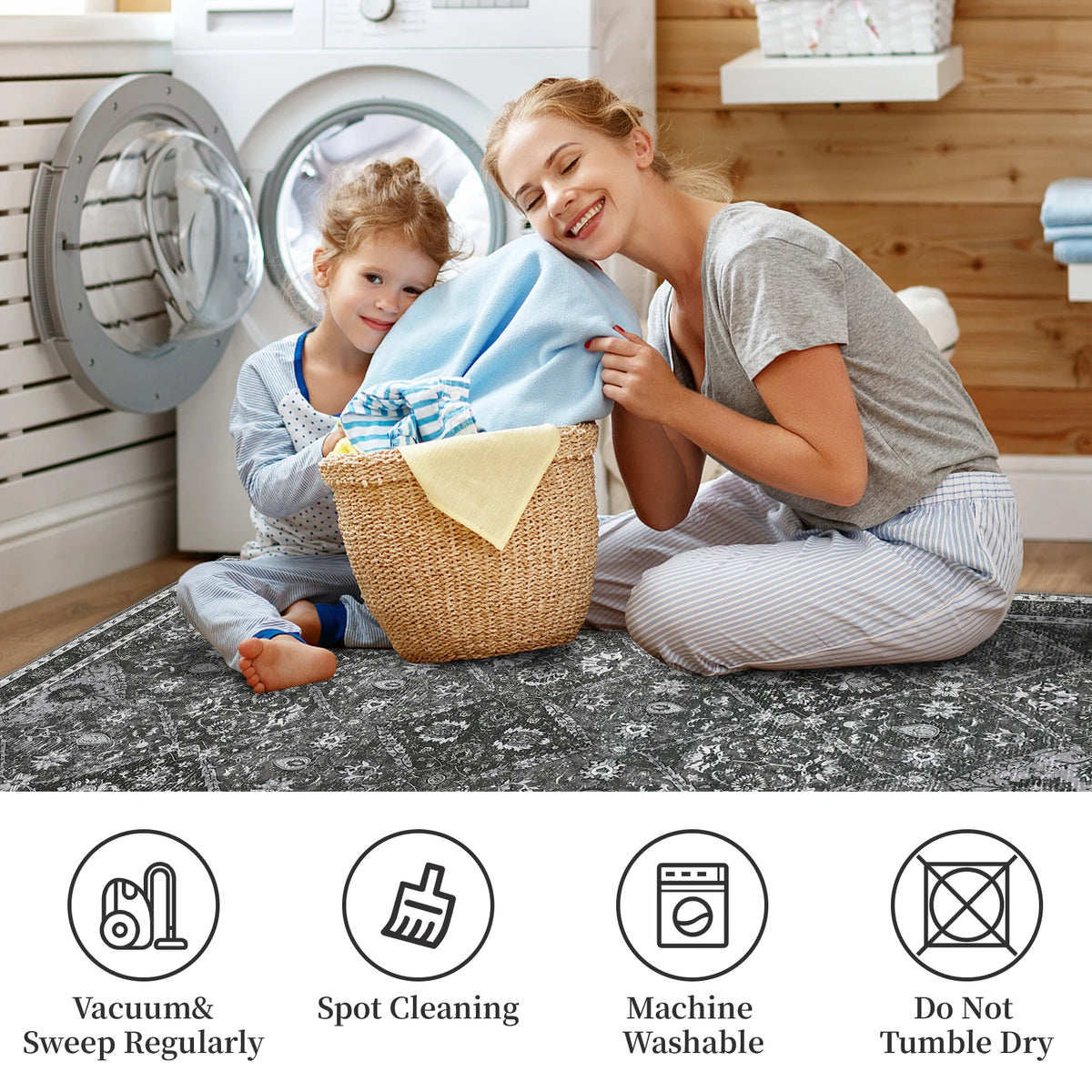 Stain Resistant Moroccan Trellis Low Pile Machine Washable Rug