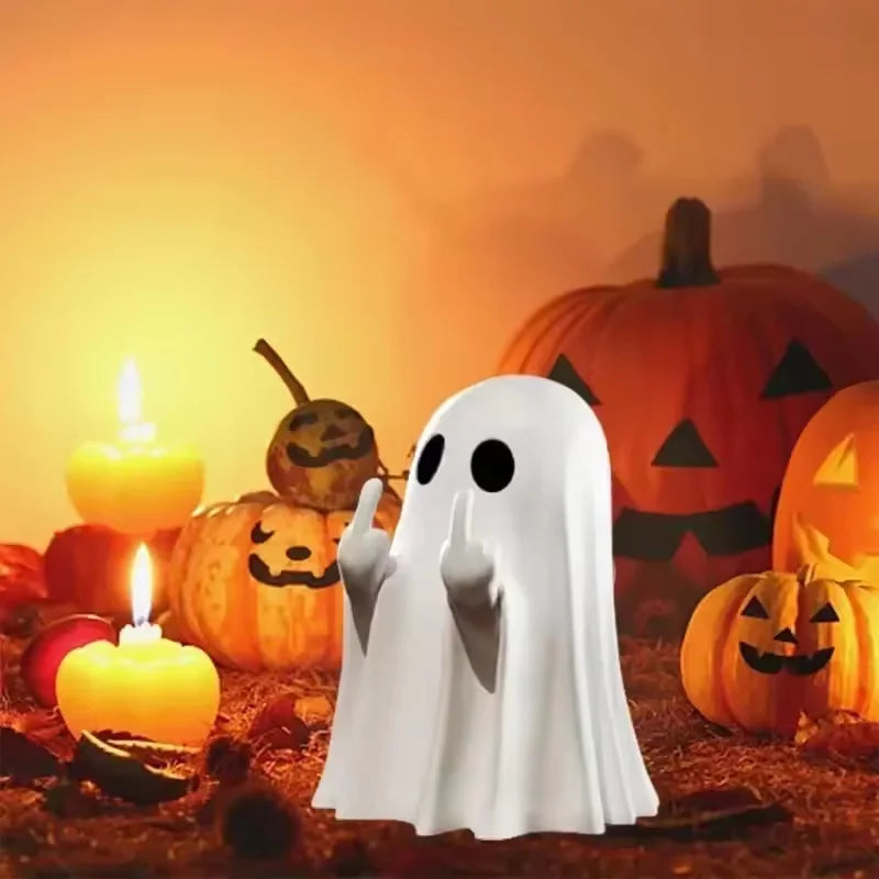 Cute Ghost Resin Statue With Middle Finger Halloween Home Decor Ornament