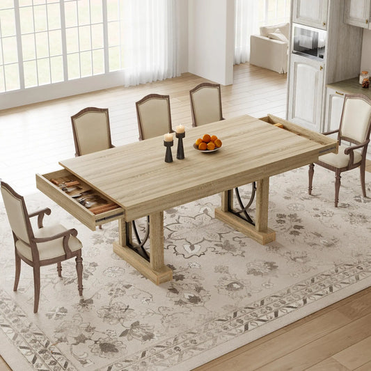 HobbyLane Wooden Dining Table With Two Practical Storage Drawers Included