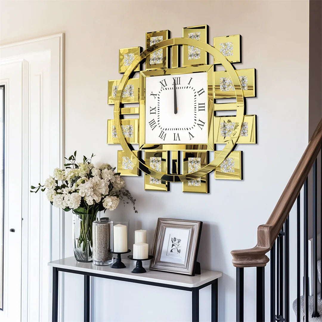 Decorative Wall Clock With Crystal Diamond Inlay For Living Room