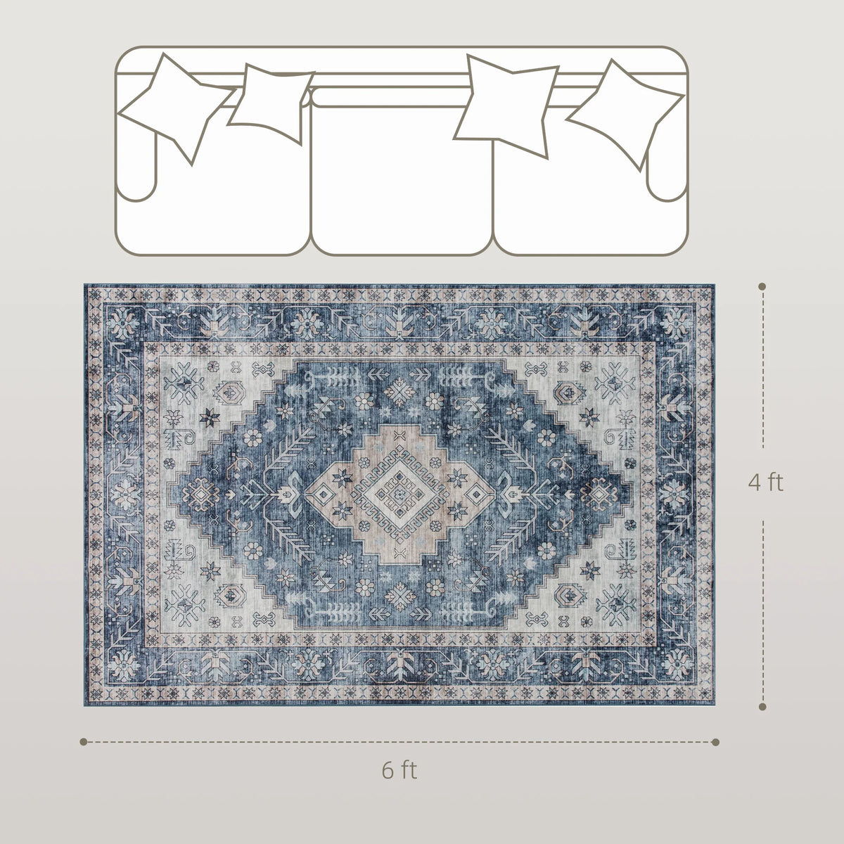 Machine Washable Vintage Oriental Medallion Area Rug Polyester