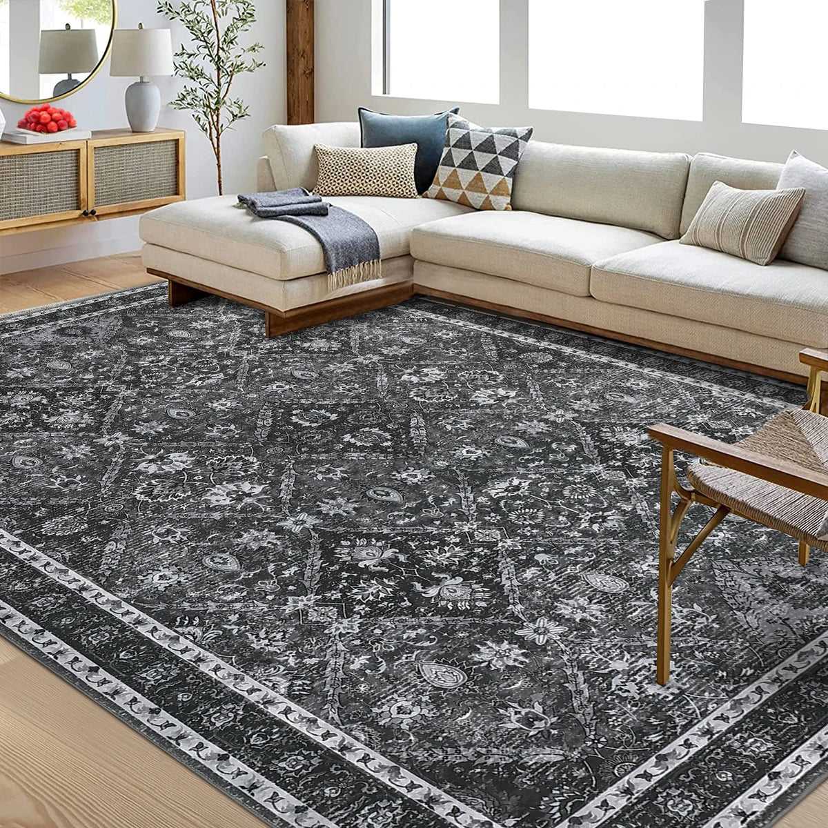 Stain Resistant Moroccan Trellis Low Pile Machine Washable Rug