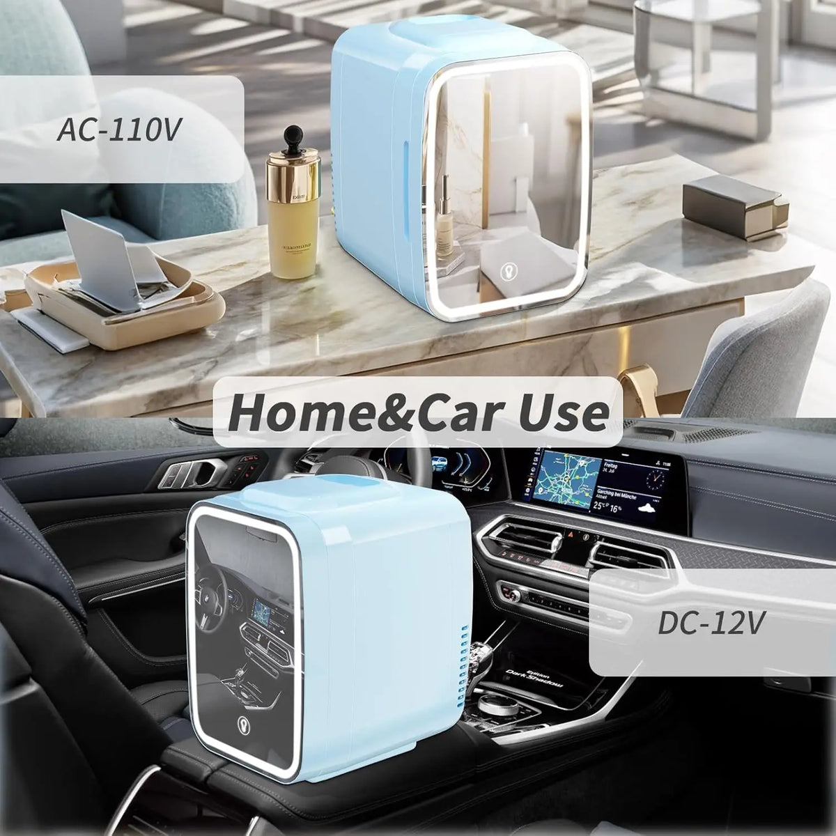 Skincare Fridge Mini Fridge for Bedroom with Dimmable LED Mirror, 4Liter/6 Cans Cooler and Warmer for Makeup