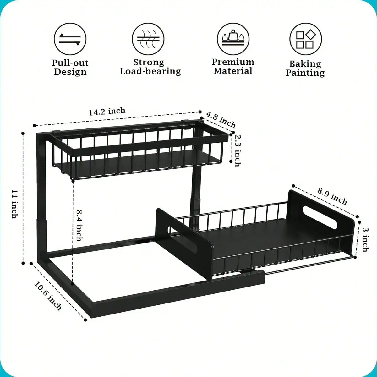 Waterproof Under Sink Organizer With Slide Out Storage Shelf