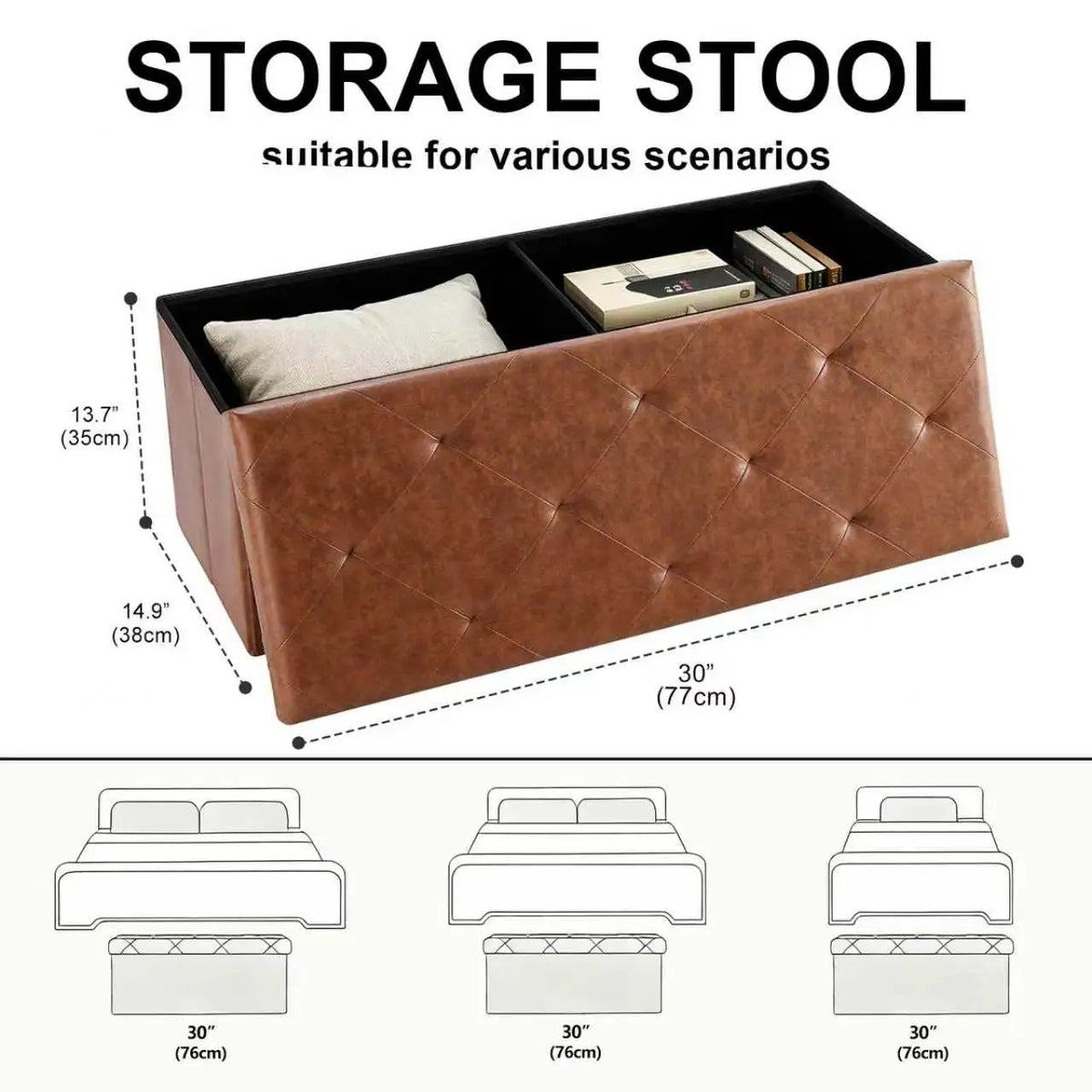 Sarenzon Tufted Faux Leather Foldable Storage Bench Ottoman