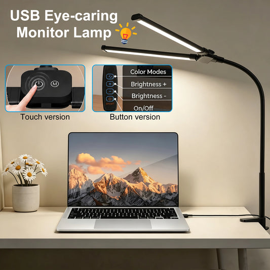 DUMILOO Double Head LED Desk Lamp With Clip And Dimming