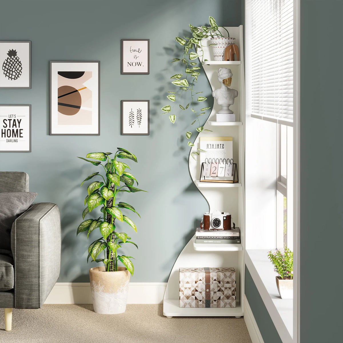 Tribesigns Modern Wooden Corner Shelf With Storage Bookcase