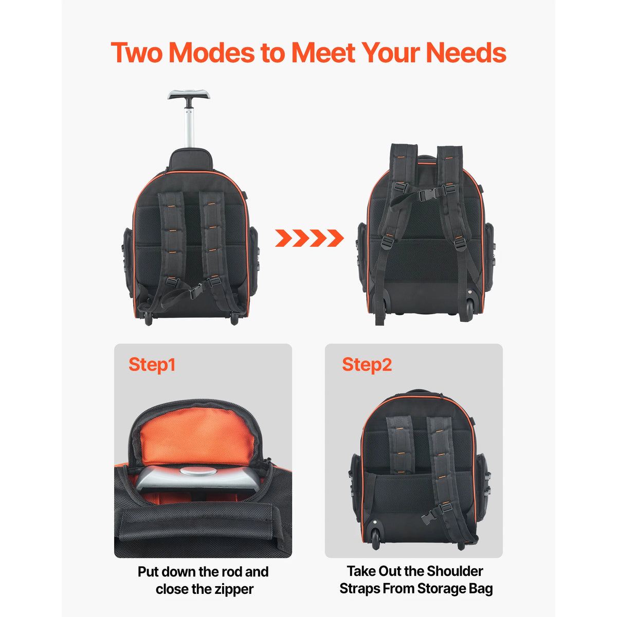 SucceBuy Heavy Duty Rolling Tool Backpack With Pockets for Mechanics