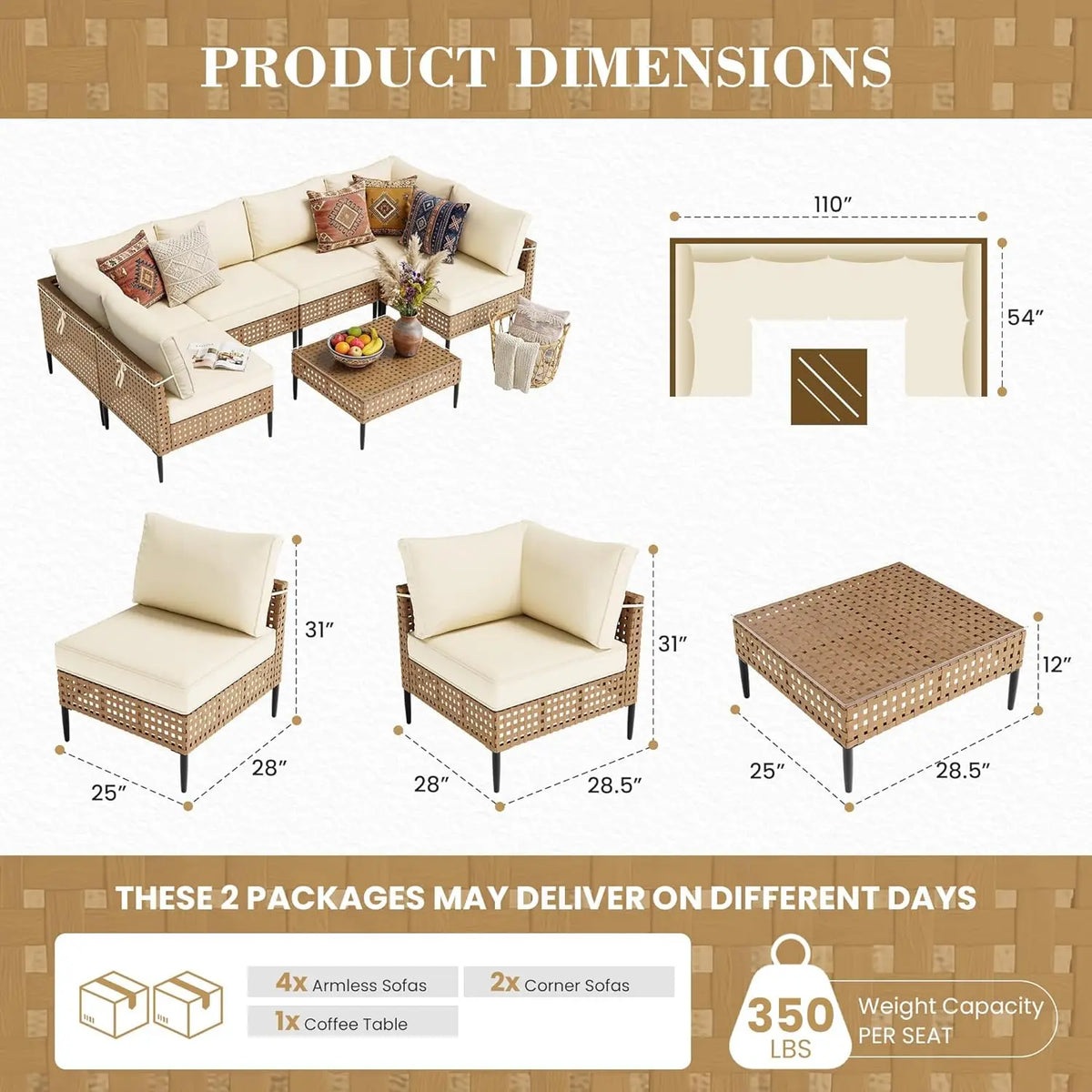 Modern Bamboo Outdoor Patio Furniture Modular Sectional Sofa