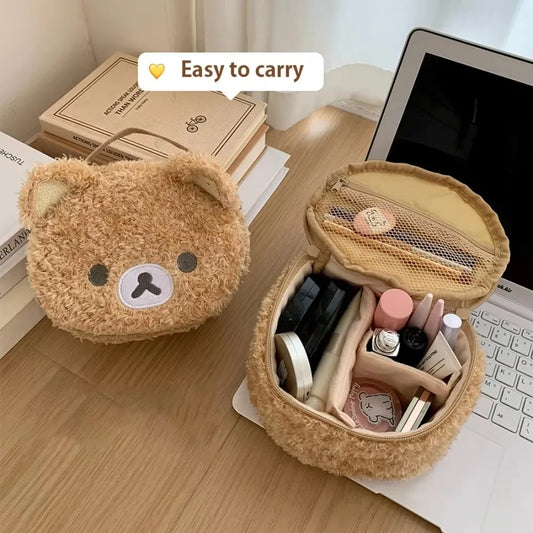 Plush Bear Cosmetic Bag Makeup Organizer Flannel Storage Pouch