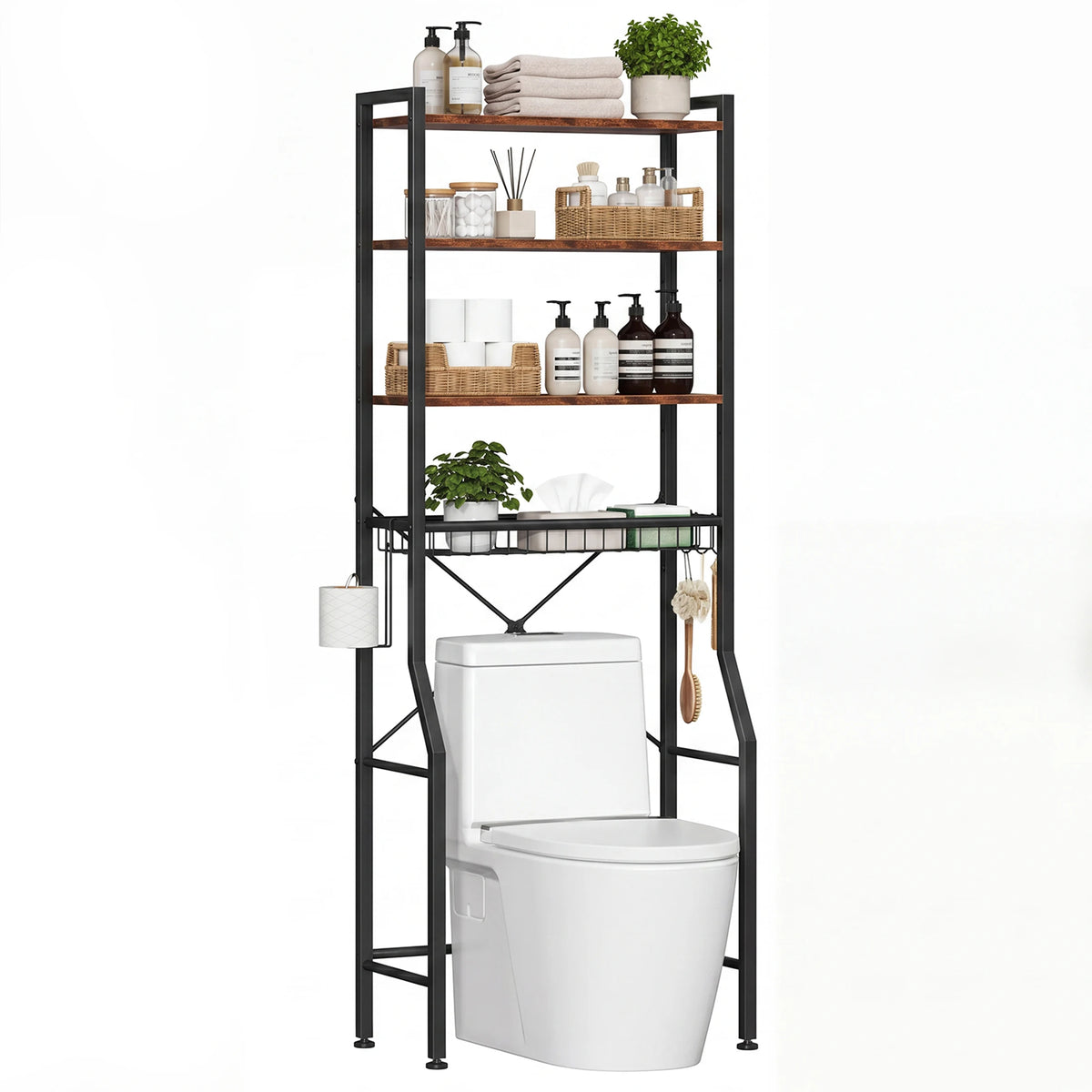 JHK Over Toilet Storage Rack With Adjustable Shelves And Hooks