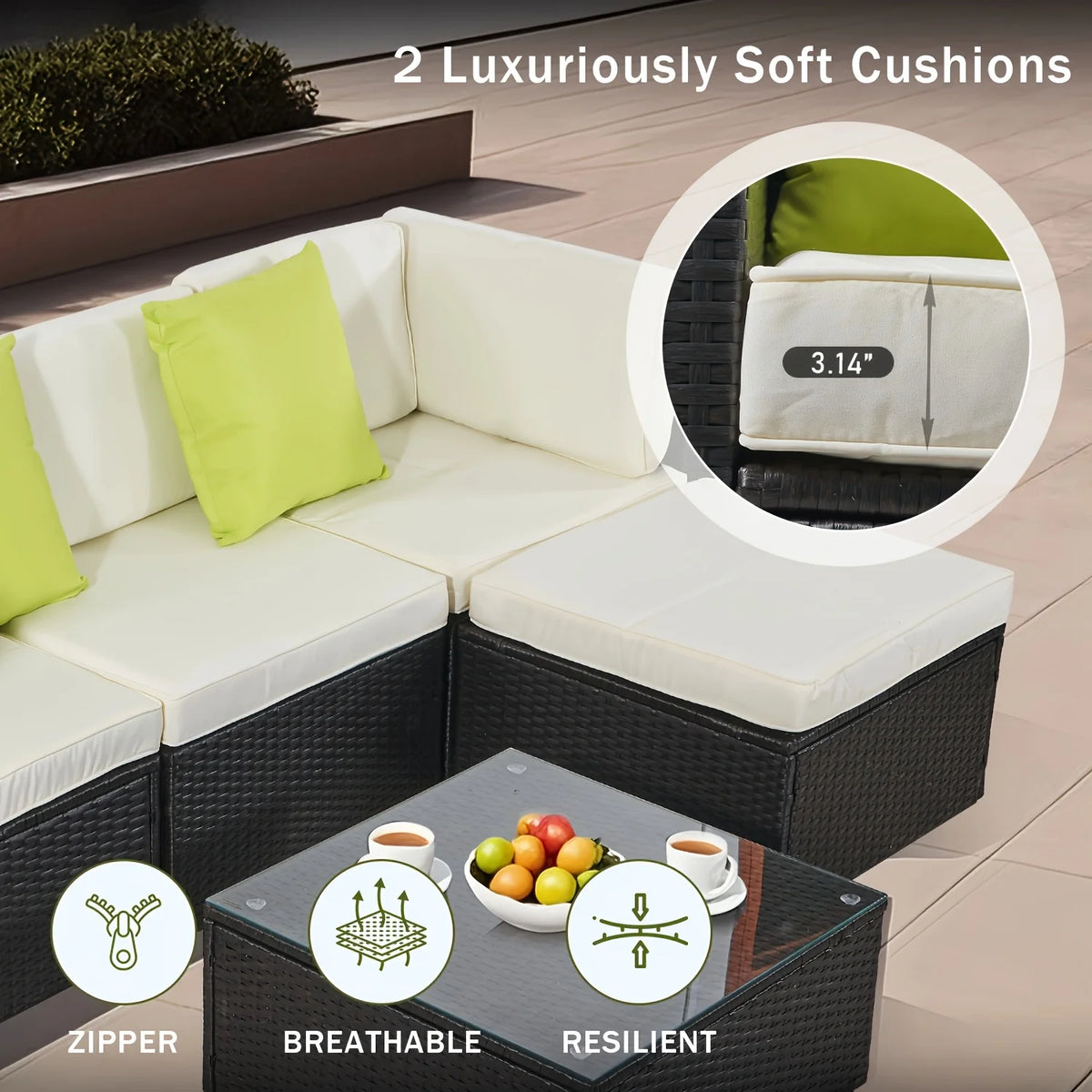 Avenvista Modular Wicker Patio Conversation Set With Cushions And Tables