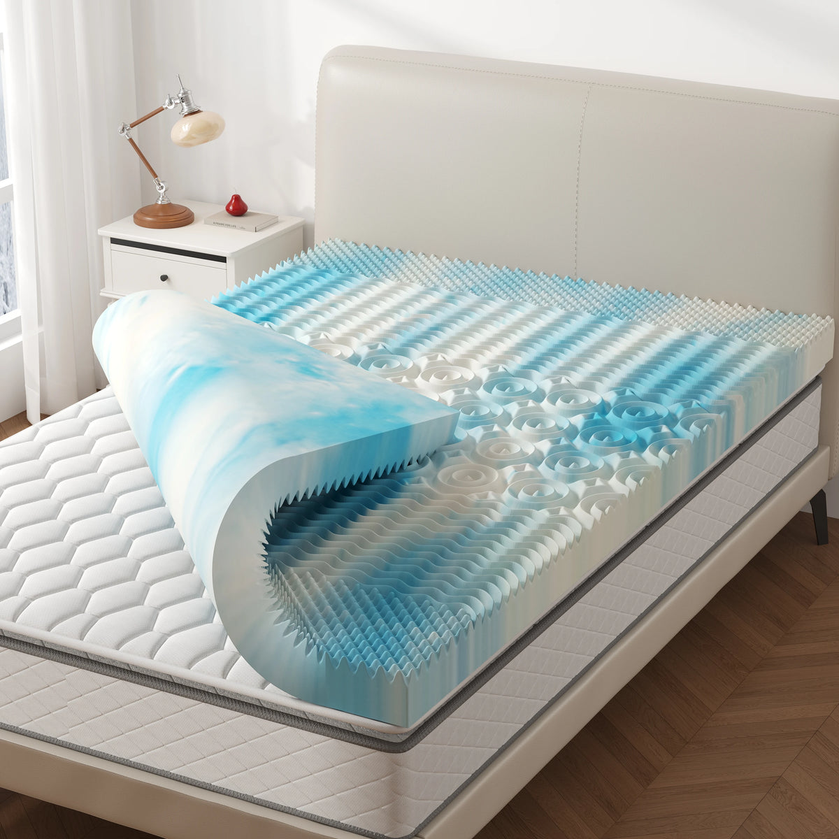 JHK Cooling Gel Memory Foam Mattress Topper With Pressure Relief