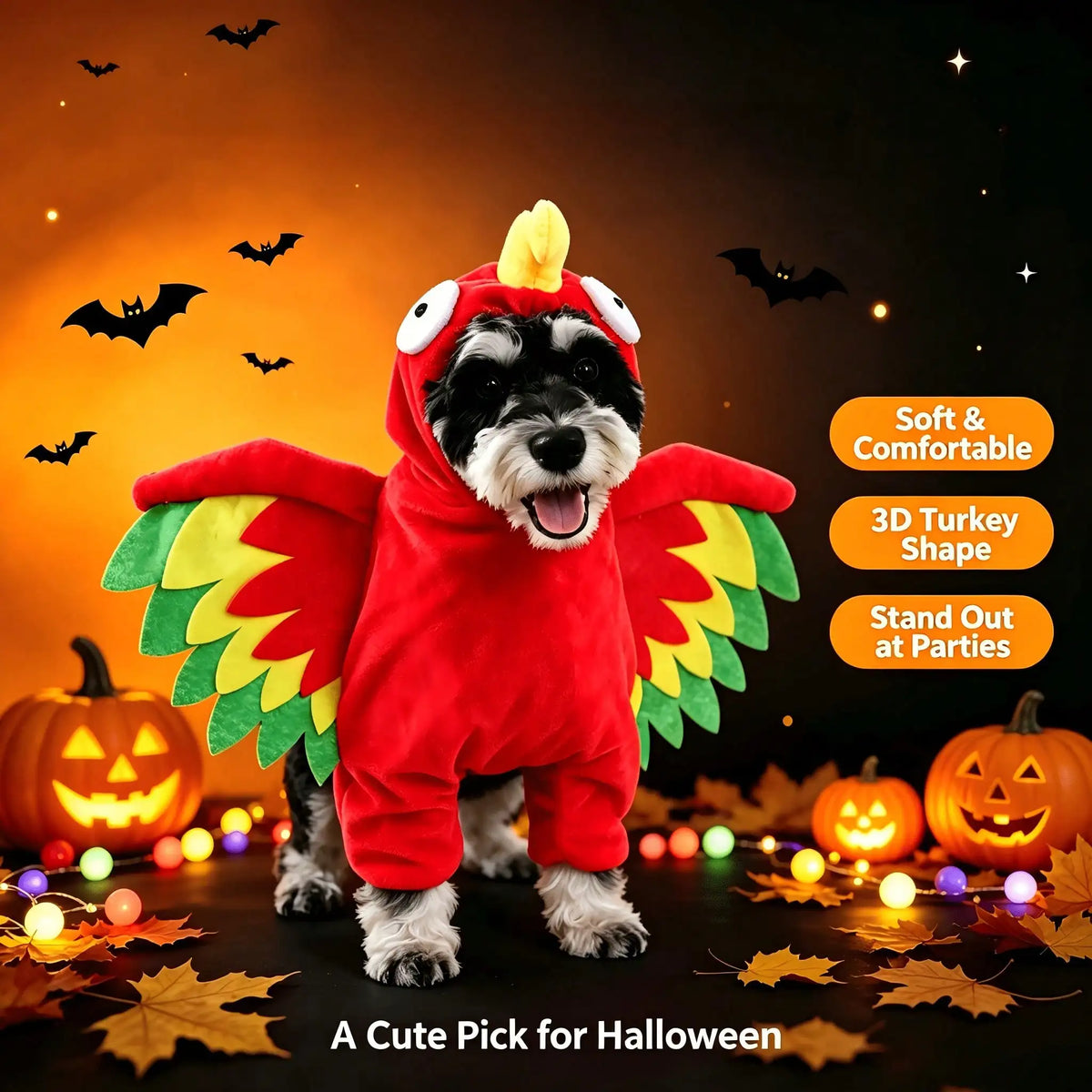 Halloween Pet Turkey Standing Costume With Novelty Wing Design