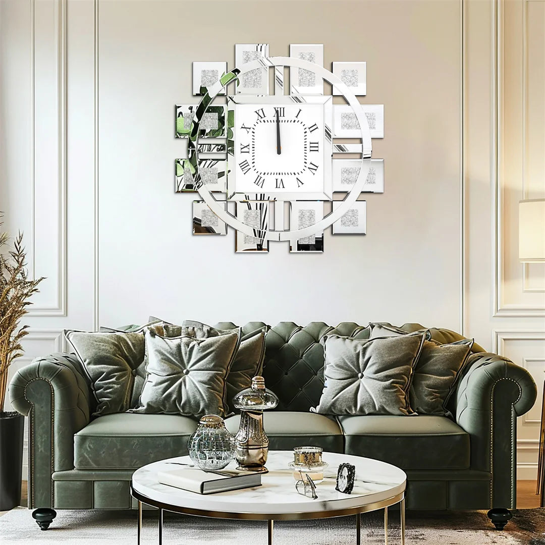 Decorative Wall Clock With Crystal Diamond Inlay For Living Room