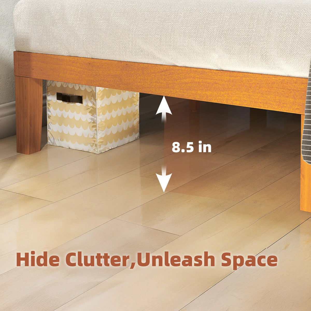 JHK Solid Wood Bed Frame Featuring Sturdy Slat Support System