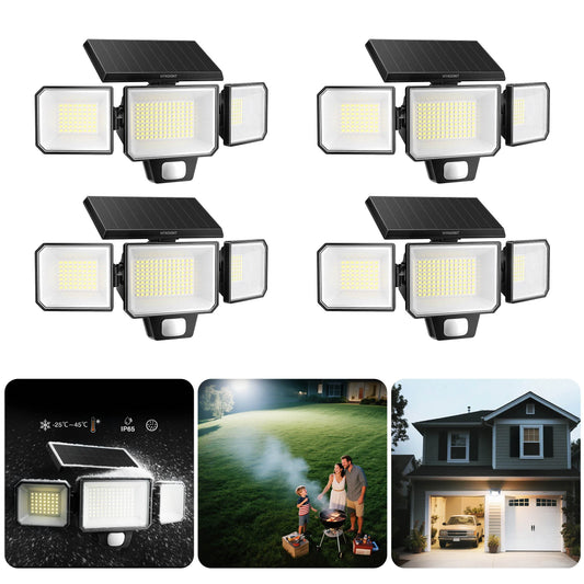 Solar Motion Sensor Security Light Three Head Led Wall Lamp