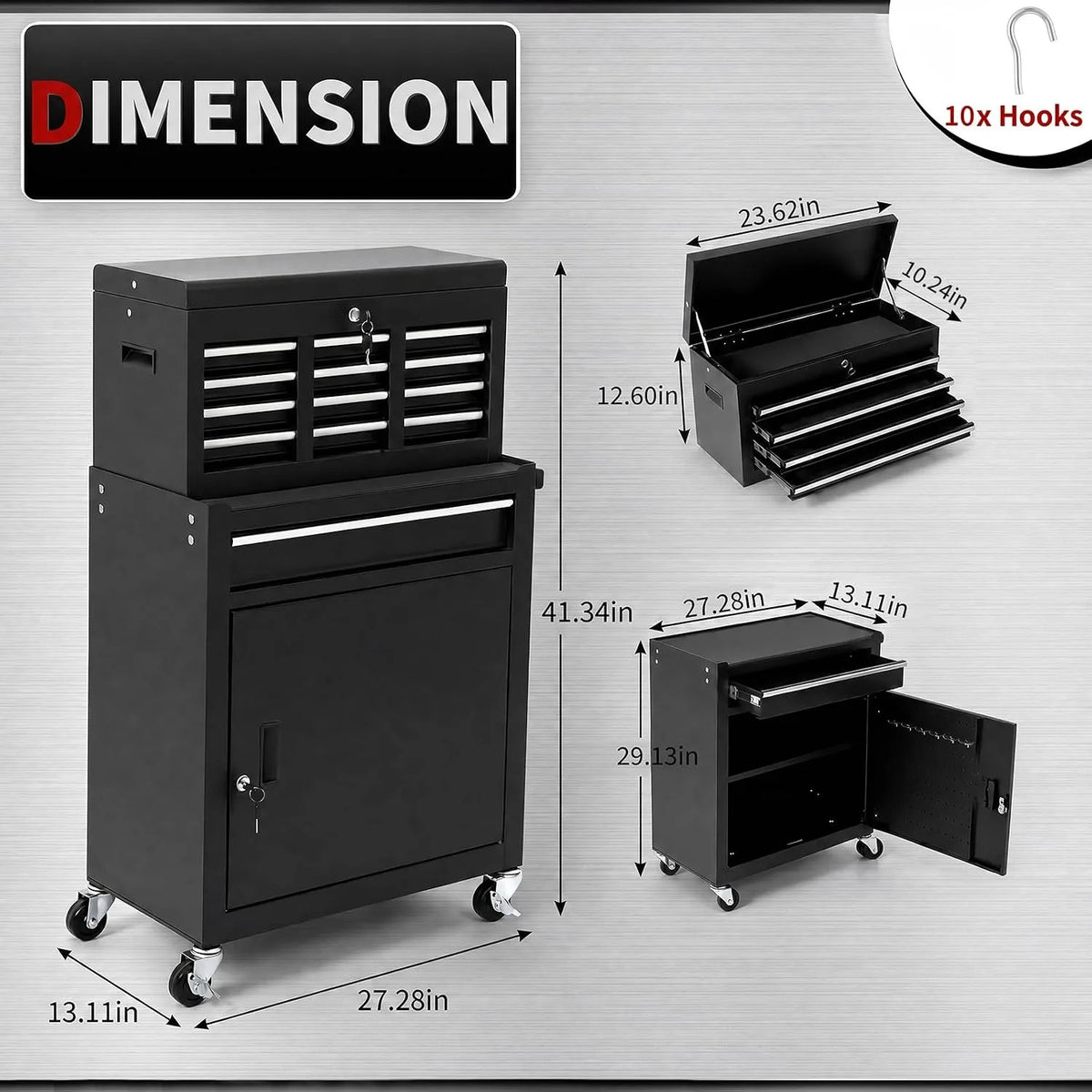 Steel Five Drawer Rolling Tool Cabinet With Lockable Mobile Cart