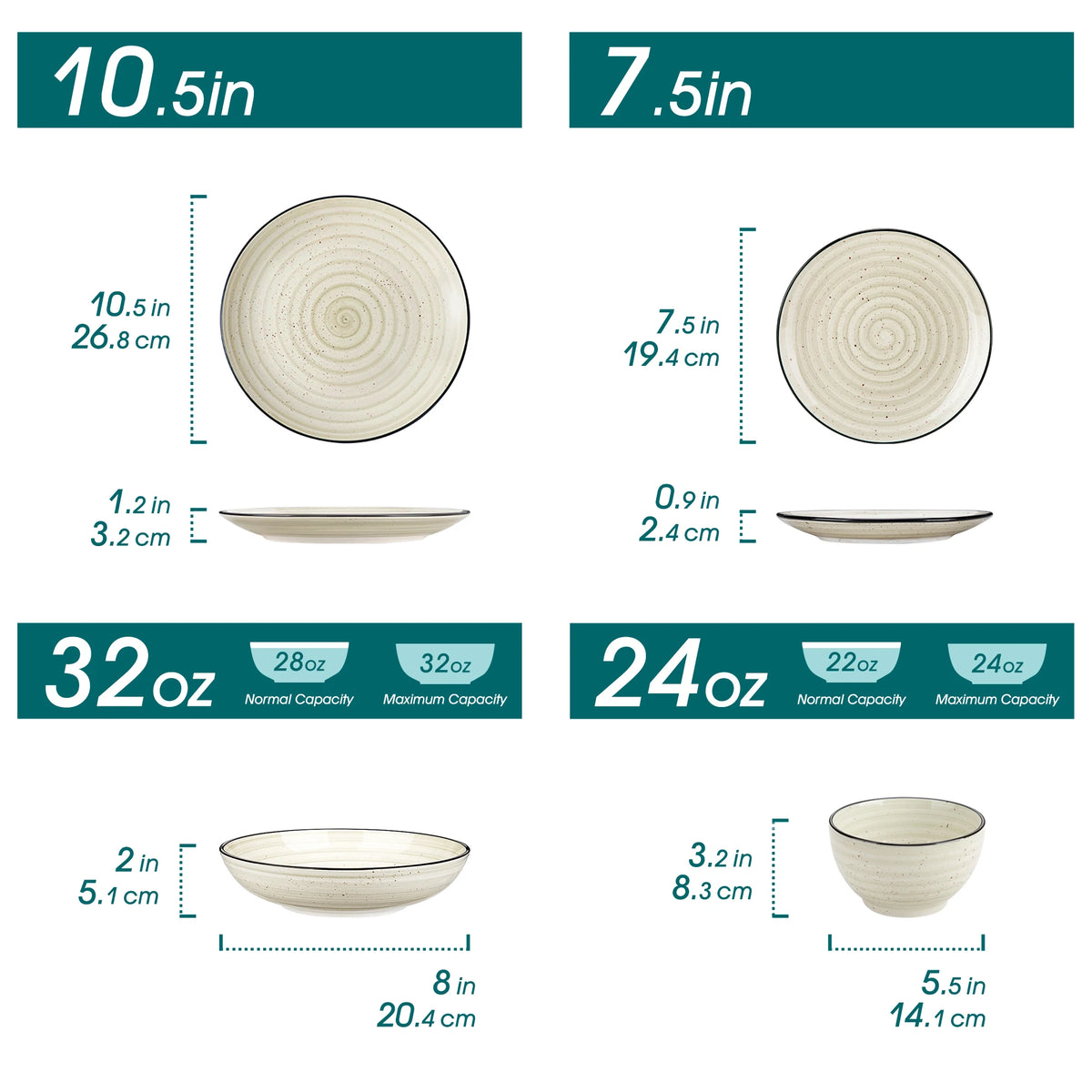 MALACASA Ceramic Dinnerware Set With Handpainted Spiral Design