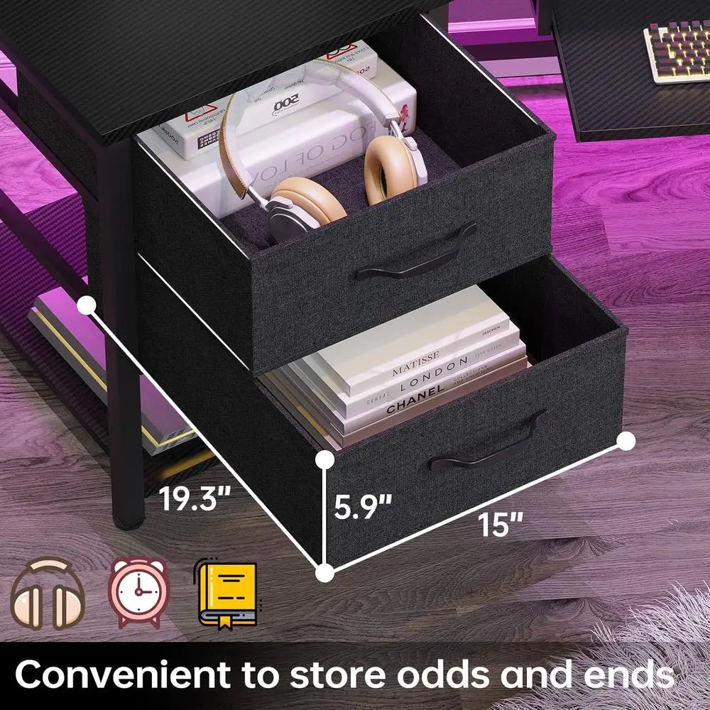 L Shaped Gaming Desk With Storage Shelves And LED Lighting